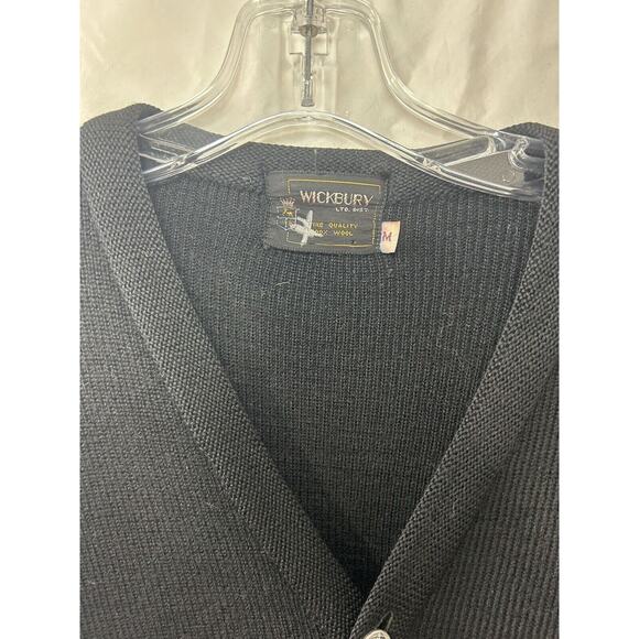 Wickbury Cardigan Sweater Black Wool Button Down Long Sleeve Vintage Sz M - Picture 4 of 11